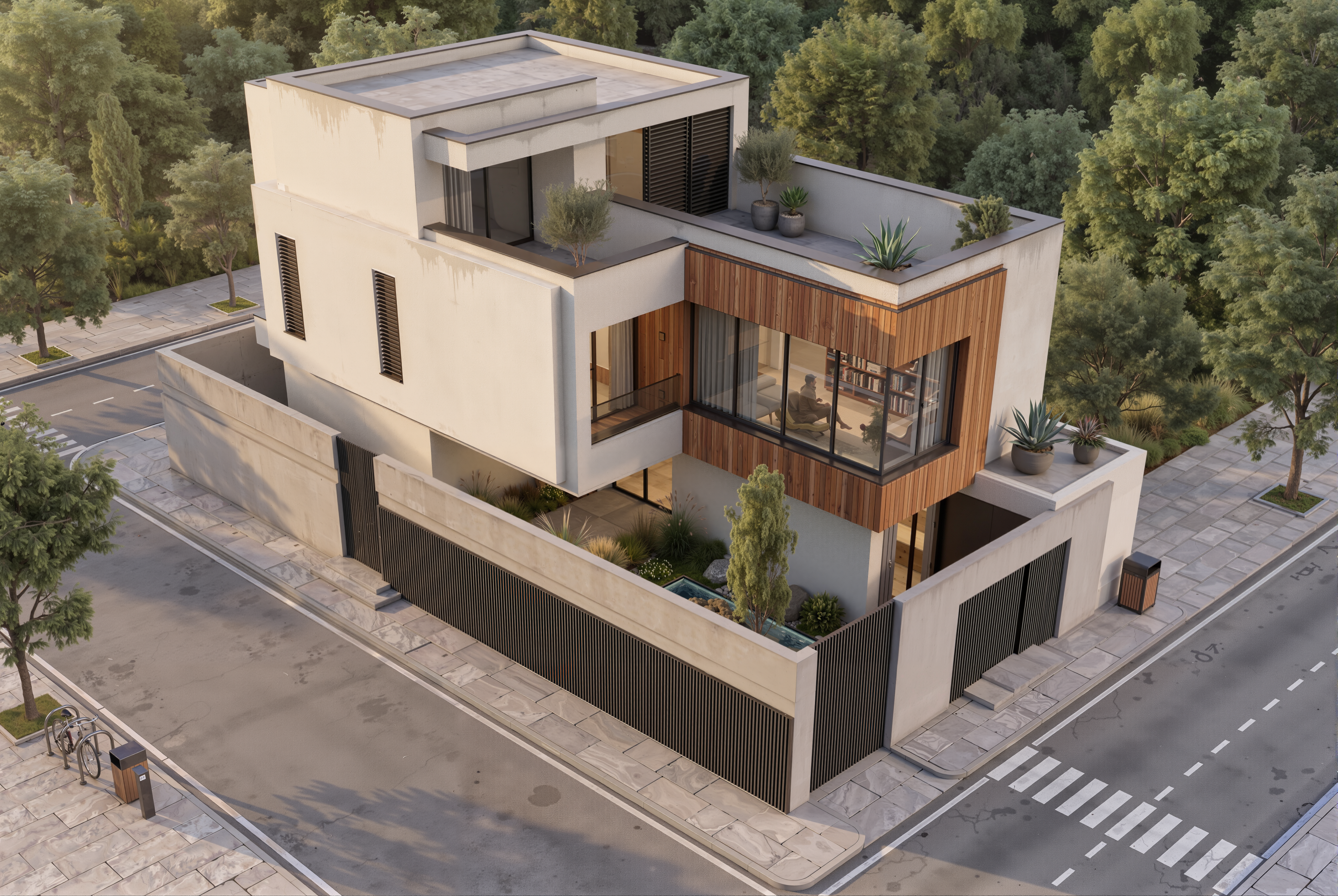House after Lovspark 3D House Rendering — photoreal facade with materials and landscaping while massing stays intact