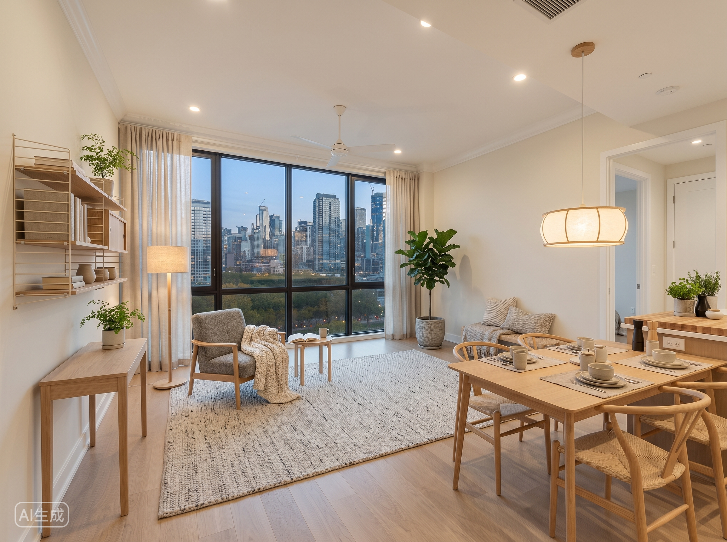Virtual staging example: mid-century living room with walnut furniture — Lovspark
